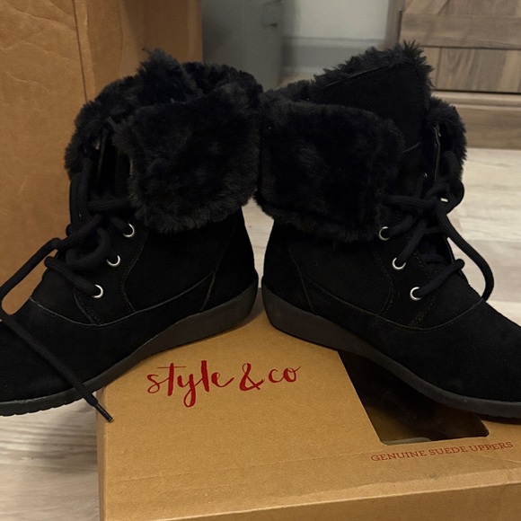#139 style&Co.Aubrey Ankle Boots Fur-Lined genuine suede Women's 8M Boots NWOTWB - Picture 2 of 14